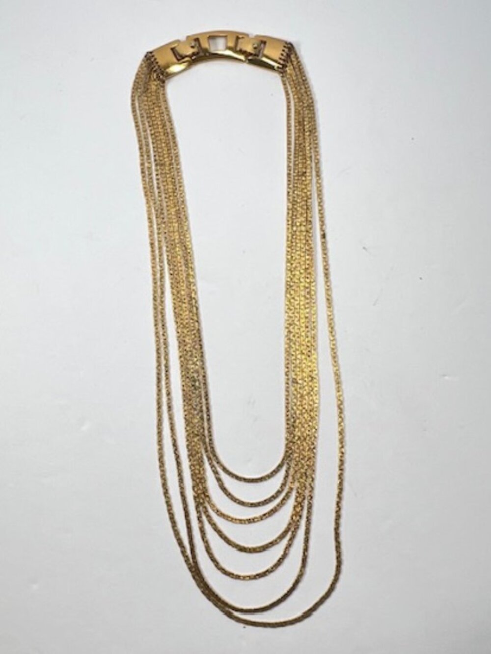 Vintage MONET 7-Strand Multi Strand Gold Tone Chain Cascading Graduated Necklace